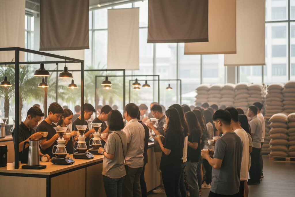 Фестиваль кофе в Бангкоке 2026 — посетители дегустируют specialty-кофе на выставке Bangkok Coffee Fest