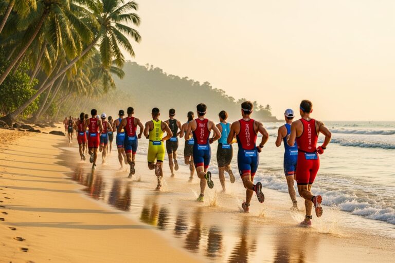 Триатлон на Пхукете — спортсмены на пляже Банг Тао во время Laguna Phuket Triathlon