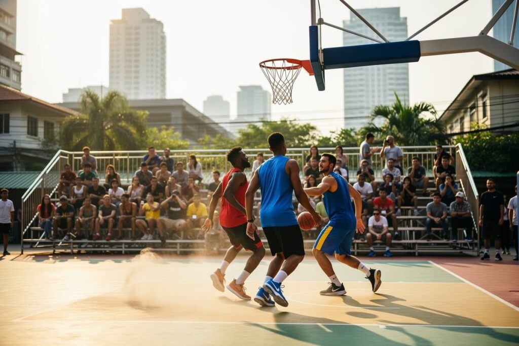 Баскетбол 3х3 Бангкок 2026 — динамичный момент игры на уличной площадке турнира FIBA