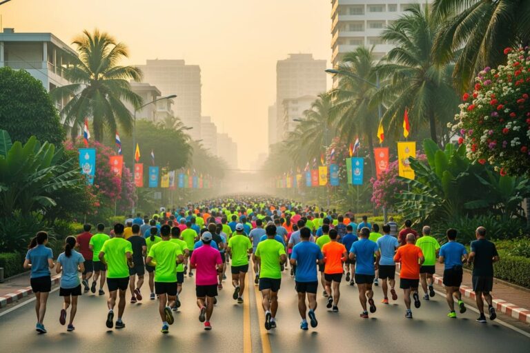 Полумарафон Хатъяй 2026 — бегуны на утренней трассе среди тропической зелени южного Таиланда