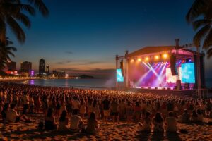 Музыкальный фестиваль Паттайя 2026 — вечерний концерт на пляже с яркой подсветкой сцены