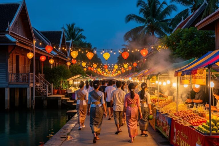 Фестиваль Ланта Краби — вечерняя набережная Старого города Ко Ланты с фонариками и прилавками уличной еды
