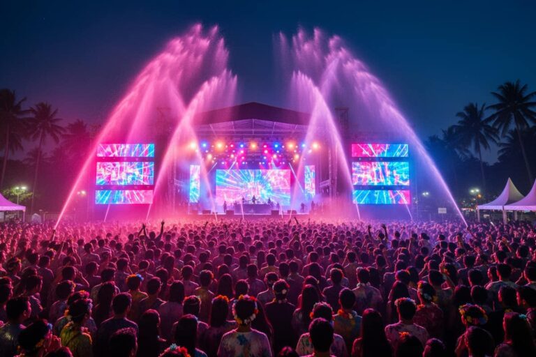 S2O Songkran 2026 — толпа танцует под водяными пушками на EDM-фестивале в Бангкоке