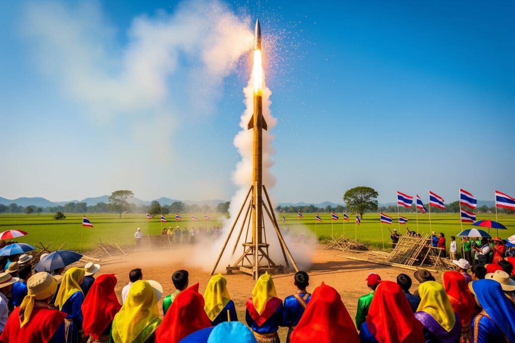 Фестиваль Бун Бангфай 2026 в Ясотхоне — запуск гигантской бамбуковой ракеты в небо Исана