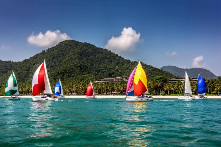 Парусные яхты на регате на Самуи — гонки в акватории Чавенга на фоне тропического острова