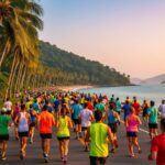 Марафон на Пхукете — бегуны на трассе Laguna Phuket Marathon среди тропической зелени острова