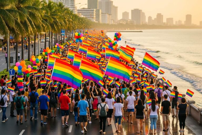 Прайд Паттайя 2026 — красочный парад с радужными флагами на набережной Beach Road