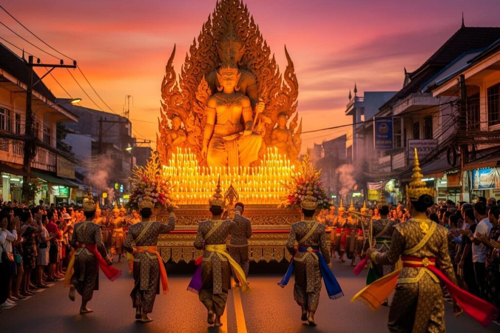 Фестиваль свечей в Таиланде на Кхао Пханса 2026 — парад восковых скульптур в Убонратчатхани