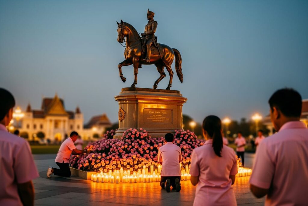 День Чулалонгкорна в Таиланде — возложение розовых роз у конной статуи Рамы V в Бангкоке