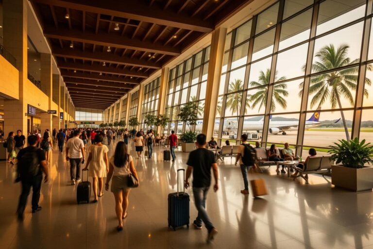 Зал международного терминала: рекорд аэропорта Пхукета с потоком пассажиров и видом на лётное поле