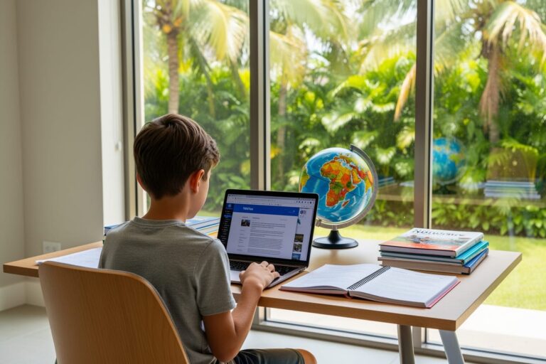 Ребёнок учится за ноутбуком в Таиланде — русские школы в Таиланде предлагают очные и онлайн-форматы