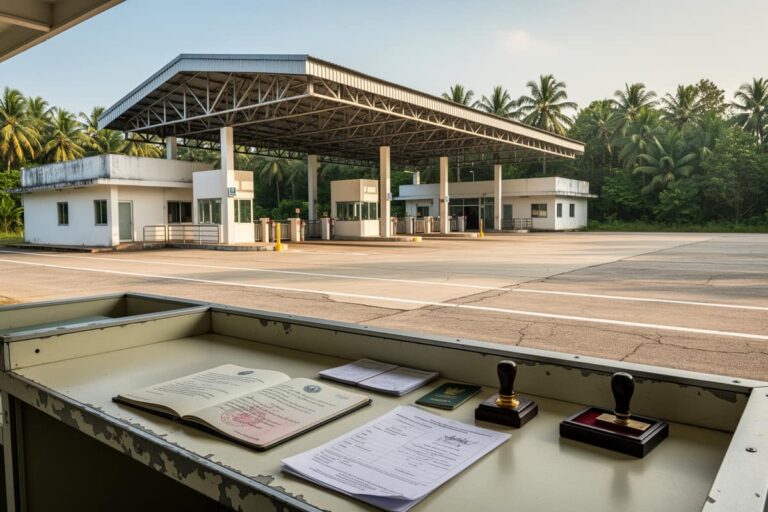 Визаран из Таиланда — путешественник с паспортом на пограничном пункте между Таиландом и соседней страной