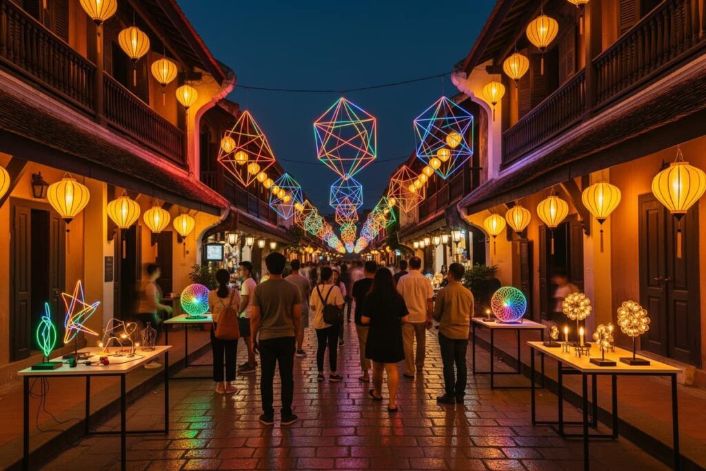 Неделя дизайна в Чиангмае — арт-инсталляции и выставки на улицах старого города вечером