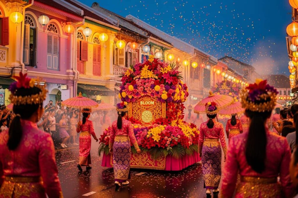 Phuket Peranakan Festival 2026: вечерний парад BLOOM в старом городе Пхукета с яркими костюмами