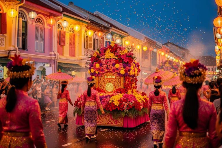 Phuket Peranakan Festival 2026: вечерний парад BLOOM в старом городе Пхукета с яркими костюмами