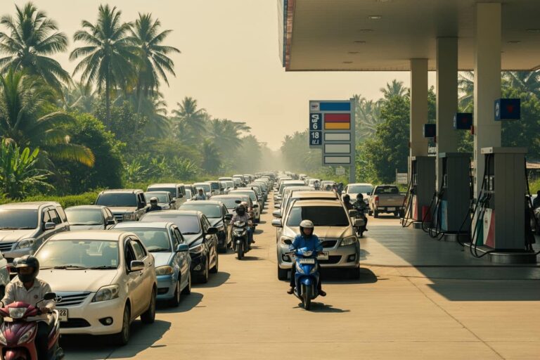 Очередь за бензином на тайской заправке в провинции — топливный кризис в Таиланде 2026