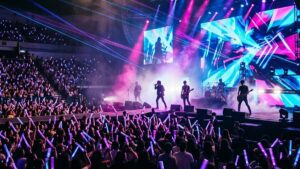Концерт CNBLUE в Бангкоке 2026 на сцене Thunder Dome: участники корейской рок-группы 3LOGY Tour и фанаты K-rock.