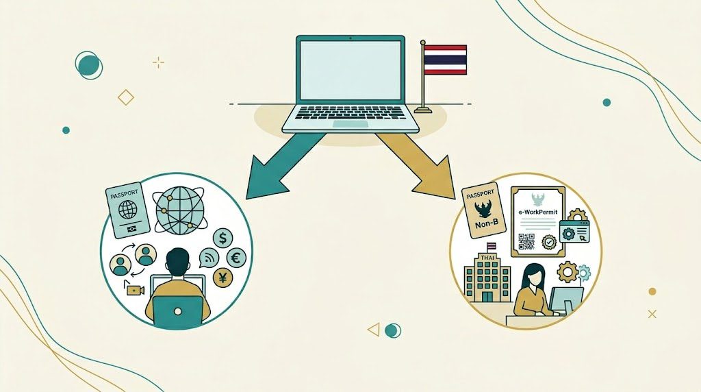 Схема: e-WorkPermit для удалёнщиков в Таиланде — когда нужна виза DTV, а когда work permit и Non-B