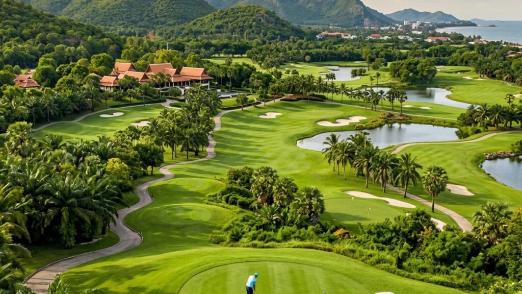 Hua Hin Golf Festival 2026: гольф-поле в Хуа Хине с пальмами, фервеями и горами — атмосфера тайского off-season тура