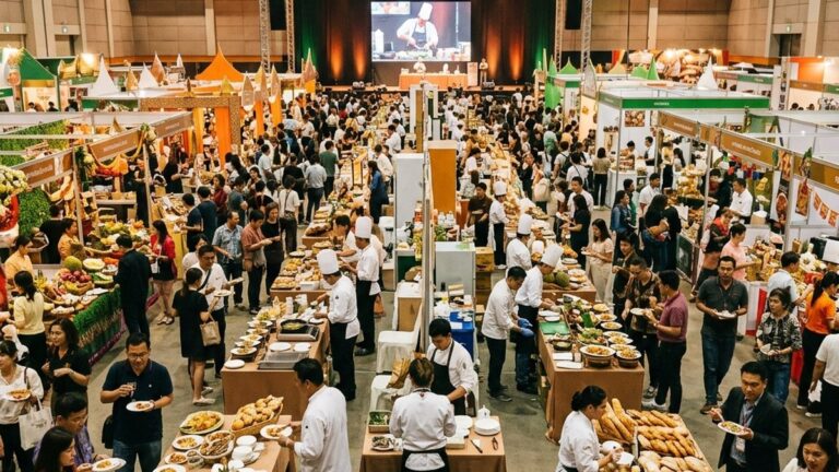 THAIFEX Anuga Asia 2026 в IMPACT Бангкок: стенды еды, шефы у дегустационных столов и зрители Public Day.