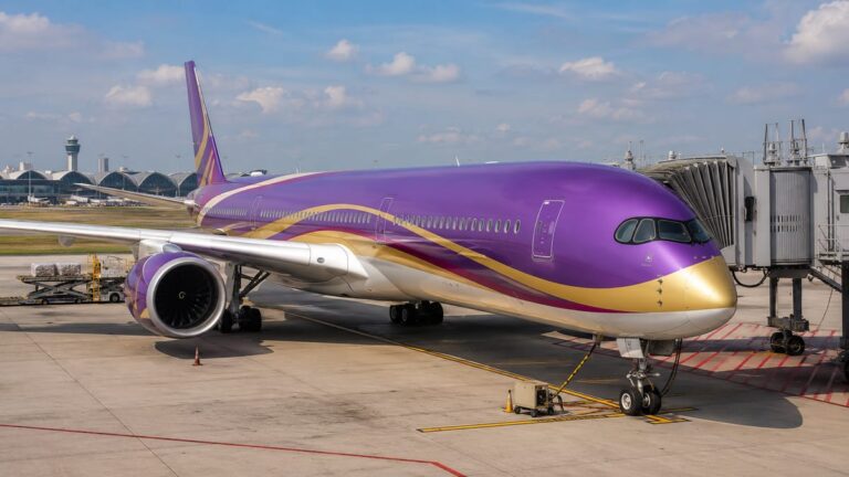 Широкофюзеляжный Airbus A350-900 Thai Airways у телетрапа — прямые рейсы Бангкок-Амстердам с 1 июля 2026