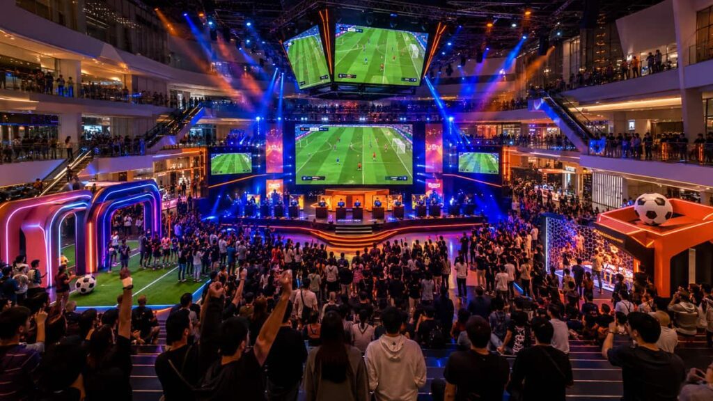 Уэйн Руни в Бангкоке на сцене eFootball World Festival, Siam Paragon, толпа фанатов