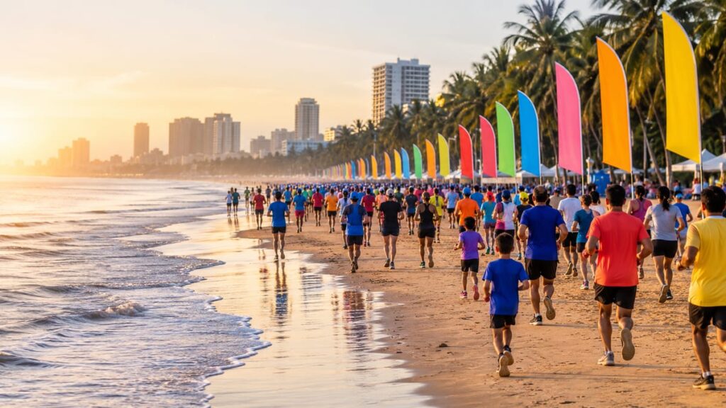 Пляжный забег Loma Run 2026: участники бегут по пляжу Джомтьен в Паттайе вдоль моря