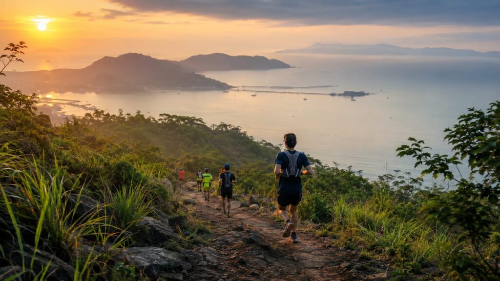 Трейл-забег Pattaya Trail 2026: спортсмены на маршруте у мыса Bali Hai в Паттайе на рассвете