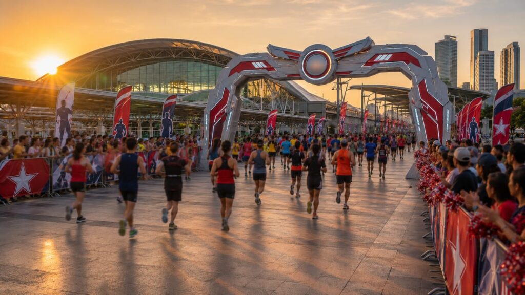Забег Ultraman Hero Run в Бангкоке — участники стартуют утром у вокзала на празднике-юбилее