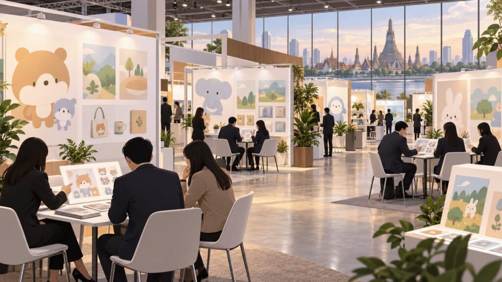 Выставка лицензирования брендов (Licensing Show ASEAN 2026): стенды и деловые встречи в зале.