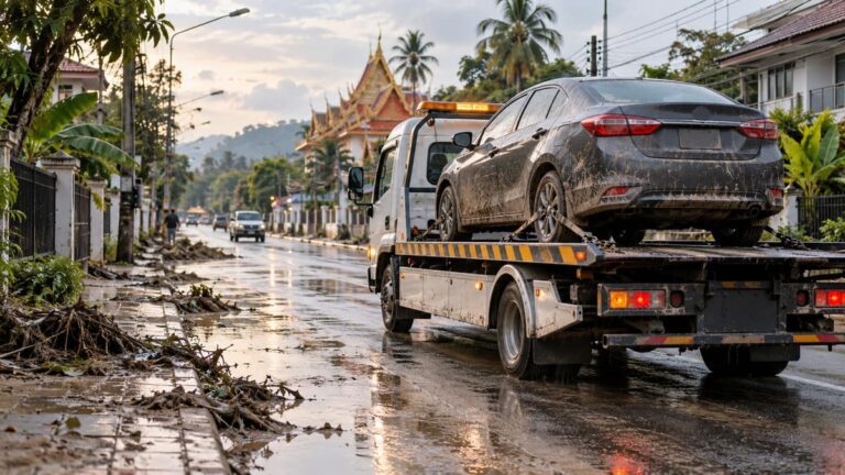 Вывоз затопленных автомобилей: дорожная полиция (TPD) помогает