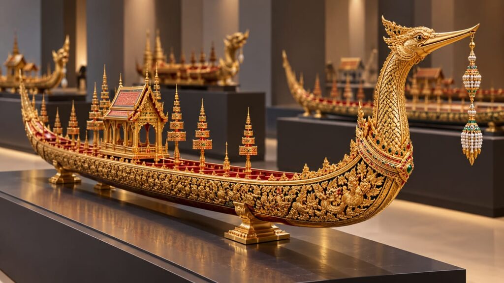Выставка королевских барж в Айконсиаме (ICONSIAM): модели церемониальных судов и копия баржи Супханнахонг
