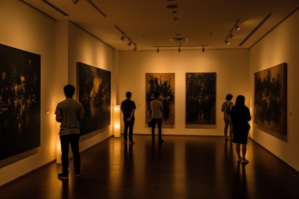 Арт-выставка Бангкок — живописные работы в камерной галерее Bohemian Art Space с тёплым вечерним светом