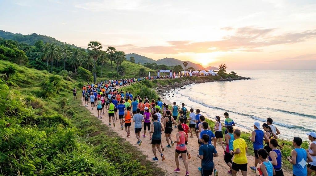 AIA One Billion Trail в Хуа-Хине — Трейл-забег AIA One Billion Trail в Хуахине: бегуны на прибрежной тропе у дворца Клай